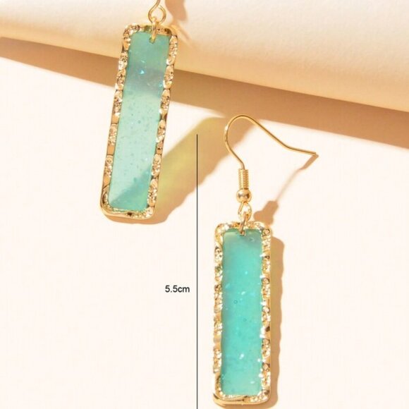 18K Gold Filled Aqua Blue Crystal Drop Earrings - Picture 7 of 7